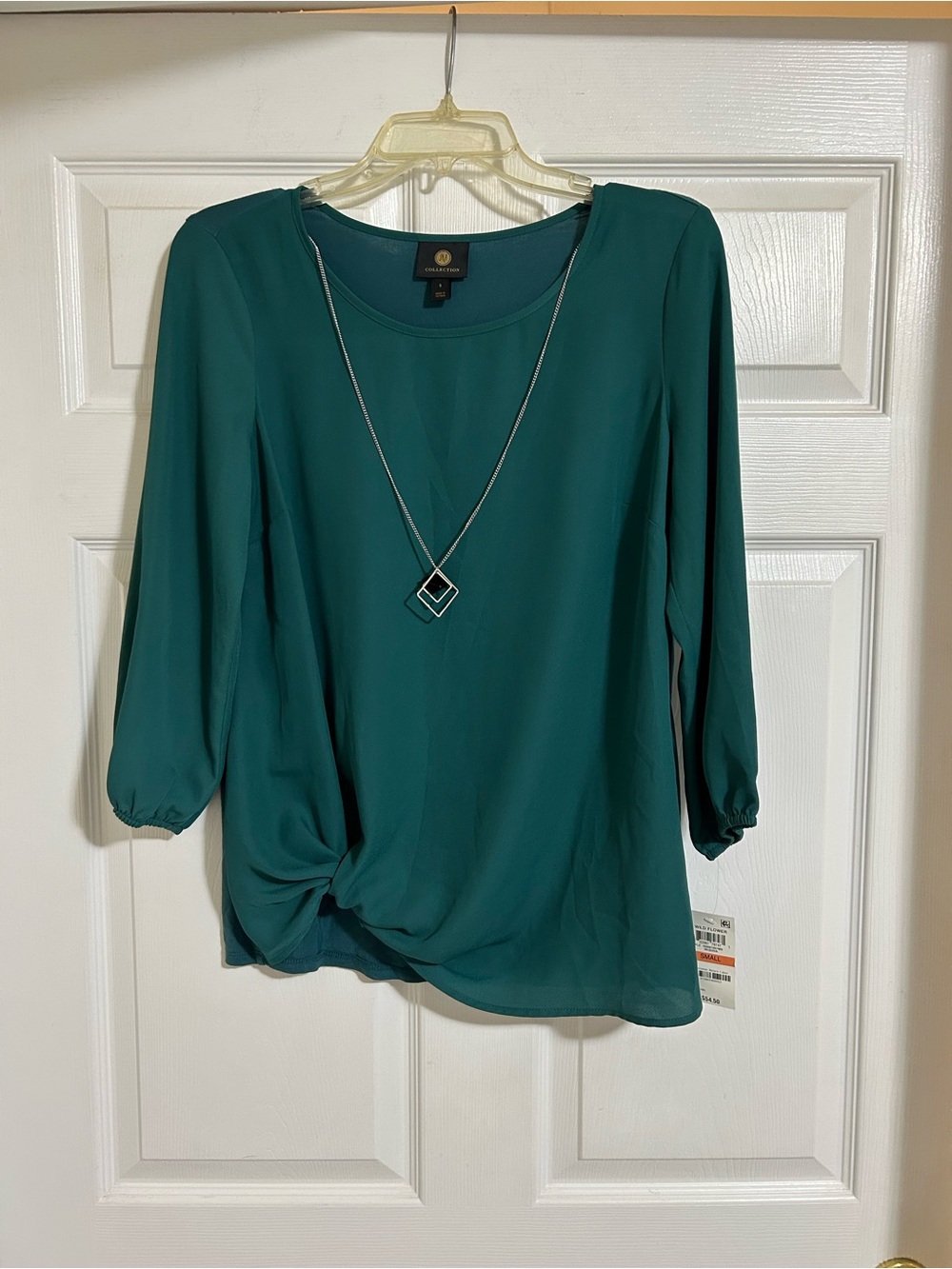 Women's Teal Twist-Hem Blouse - Elegant Long Sleeve Top
